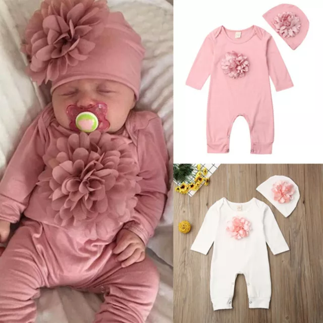 Tuta con tutina floreale neonato neonati bambine a maniche lunghe + vestiti cappello