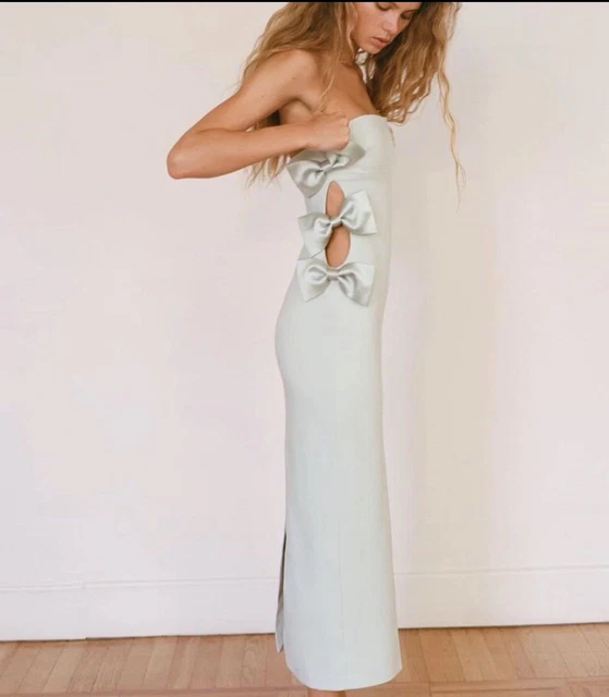 ZARA SATIN EFFECT Bow Midi Dress Sea Green Cut Out SIZE S REF:4772/211  VIRAL 28.00 - PicClick UK