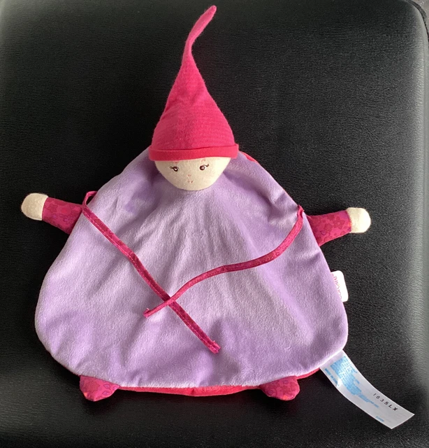 Doudou Plat Corolle Poupee Lutin Cape Mauve Rose Bonnet Raye - Ttbe