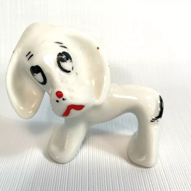 Vintage Sad Face Puppy Dog Ceramic White  3”