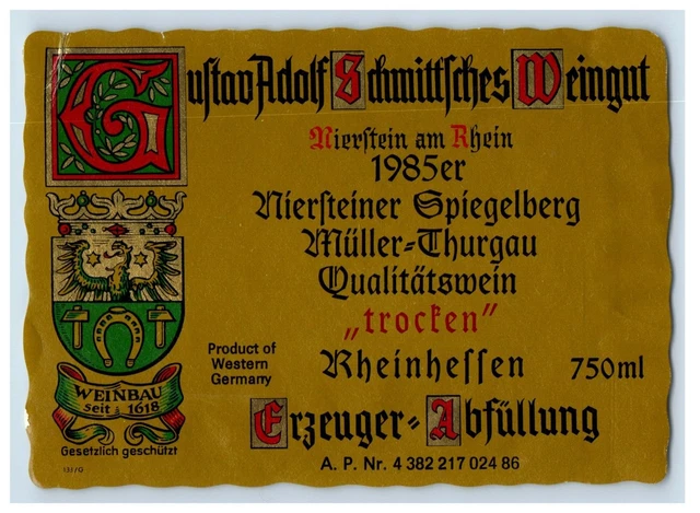 1970's-80's Gustau Adolf Abfullung German Wine Label Original S43E