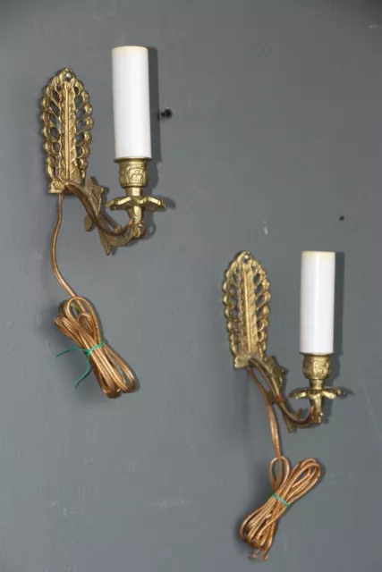 Pair of antique gilt bronze French Louis XVI ormolu candles sconce wall lights