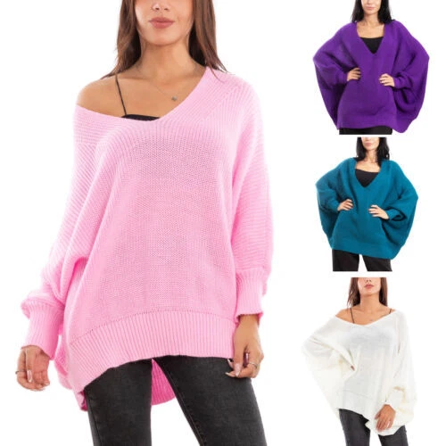 Pull Oversize Femme Col V Manches Chauve-souris – TooCool MS-2146 – Hiver Acrylique
