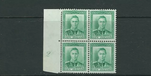 Neuf Zélande 1938-44 KGVI (Scott 226 1/2d Vert ) VF MNH Plaque Numéro Bloc De 4