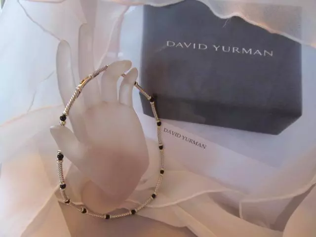 David Yurman Hampton 14K Gold Black Onyx Sterling Silver Choker Necklace 15" 3