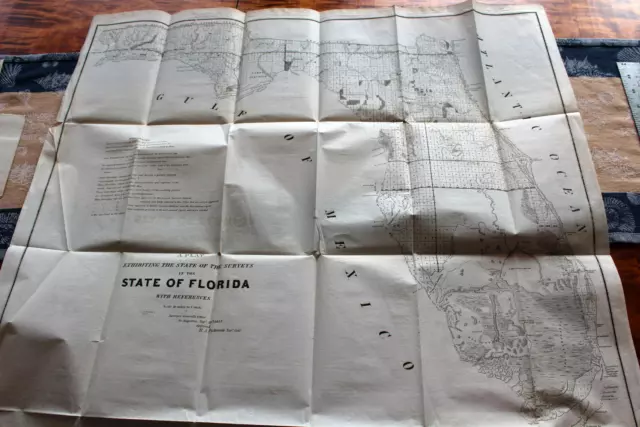 1849 Beautiful Authentic Antique Public Survey Rare Map Of Florida
