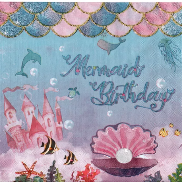 Serviettes en papier sirène anniversaire féerie. Napkins merlaid birthday fairy