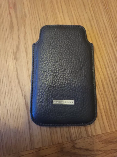 Hugo Boss Genuine Leather Luxury Pouch/Sleeve/Case/Cover 7.5x12.5cm Black