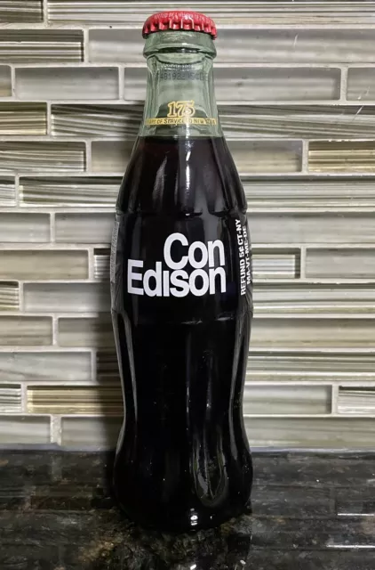 Coca-Cola Glass Bottle, Con Edison,  175 YEARS OF SERVICE TO NEW YORK, W/O BOX