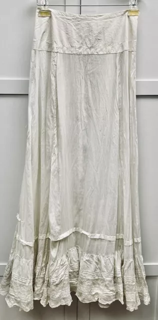 Antique Edwardian Petticoat Slip White Cotton Lace, Fits Like A Small