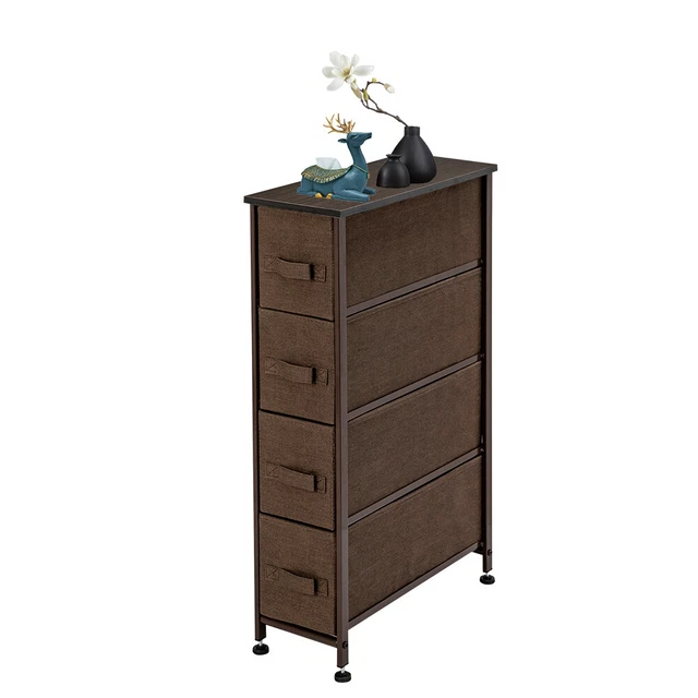 Brown 4-Drawer Vertical Storage Unit Metal Frame Narrow Dresser 7.9 Width