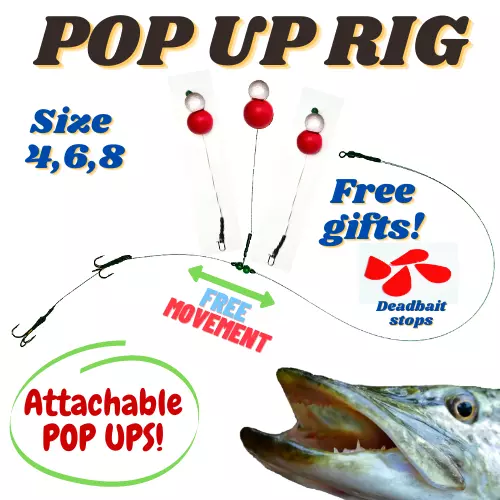Pop Up Trace wire - Pike Fishing Dead Bait Rig + FREE GIFTS!  SIZE 2 4 6 8