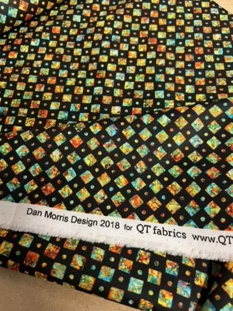 2.5 Metres Black & Multicolour Diamonds Pattern 100% Cotton Fabric.