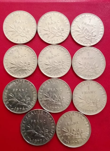 Lot De 11 Pièces De 1 Francs Semeuse Années 1978 À 1978 Etat SUP. Signé Roty