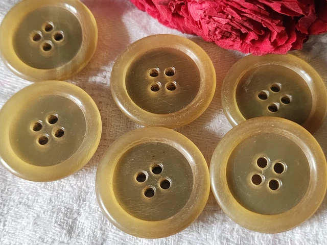 Lot De 6 Gros Boutons Vintage En Bois Peint Marron - 2,6 Cm - Réf. TA - Occasion