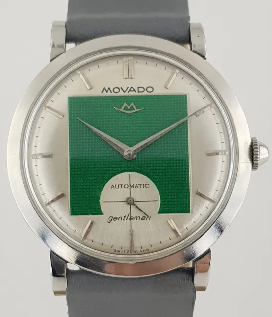 Movado Gentleman Automatic Cal 115 "Silver/Green" Custom Color SS Gents Watch 