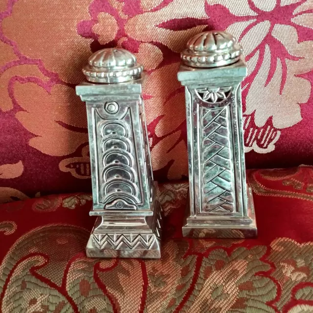 Vintage Godinger Silver Plated Art Deco Column Salt and Pepper Shakers