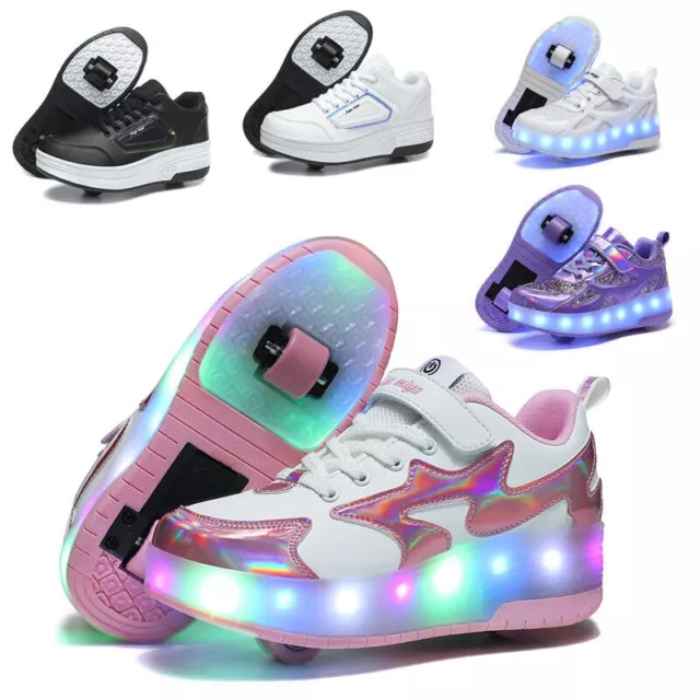 Kids Boys Girls LED Wheel Trainers Flash Roller Skate Sneakers Skates Shoes Size