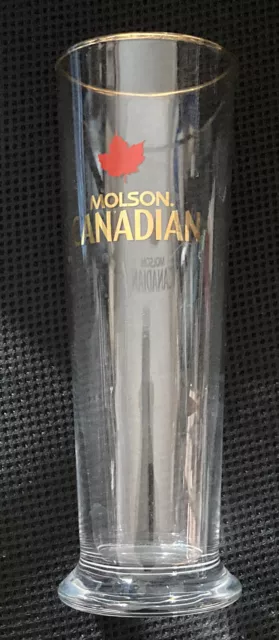 VINTAGE Molson Canadian Beer Pilsner Glass Tall Gold Rim Logo