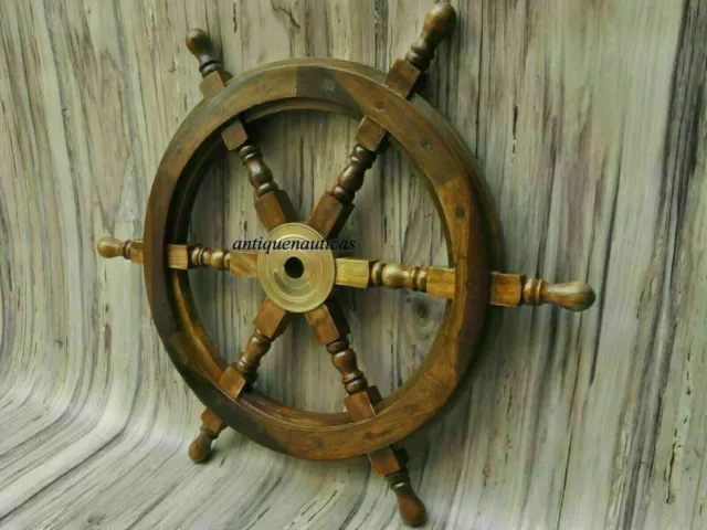 Wooden Wheel Nautical 18"inch Ship's Time Heavy Solid Brass Porthole Quartz Gift