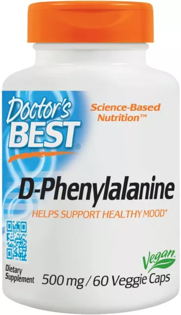Doctors Best D-Phénylalanine sans Gluten, Supports Sain Humeur, 500mg 60 Caps