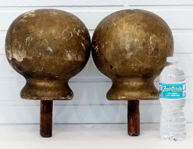2 MONUMENTAL Antique NEWEL POST Wood STAIRCASE FINIAL Architectural Salvage