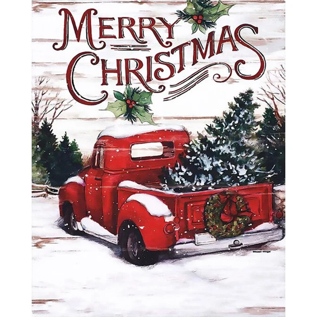 Decoración para el hogar con foto sin marco pintada a mano de coche de Navidad por números