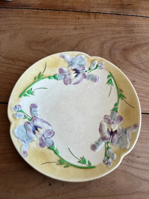 assiette ancienne N49 barbotine choisy le roi fleur orchidée