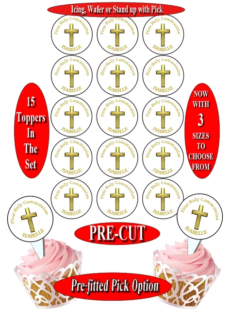 15 HOLY COMMUNION Gold Edible Cupcake Toppers Pre cut 3 Sizes 12 15 HOLY COMMUNION Gold Edible Cupcake Toppers Pre cut 3 Sizes 12