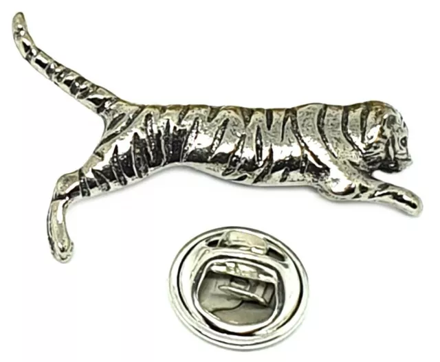Tiger Hand Cast Fine English Pewter Pin Badge Country Wild Life (≈25mm)