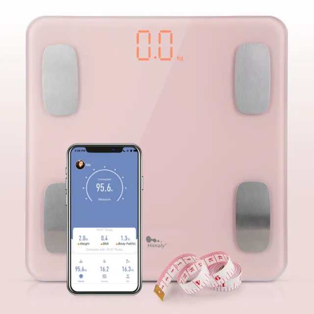 Pink Digital Bathroom Scales Smart Bluetooth Weighing Body Fat Scales BMI 180KG