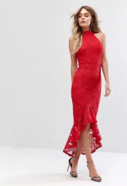 open lace back dress Liyah Red Maxi Halter Dress Red / Xs main image 1