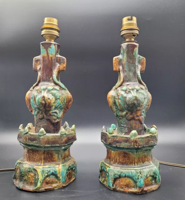 Chinese Ming Dynasty Pottery Candle Sticks 16th / 17th Century RARE