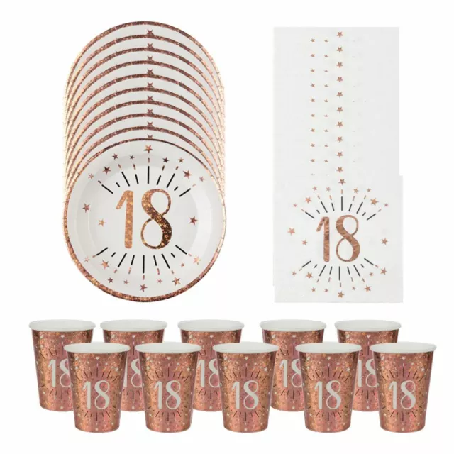18th Birthday Party Pack | Rose Gold Tableware Plates Napkins Cups x10pc