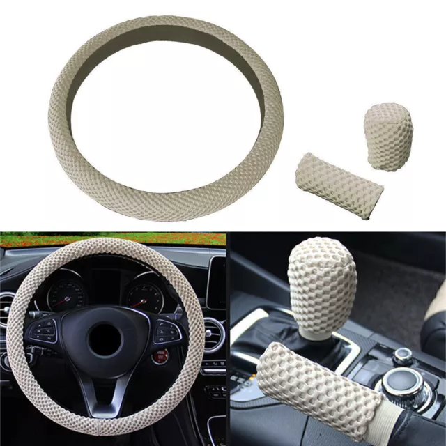 Car Steering Wheel Cover Fit 15"/37-38CM Mesh Cloth Good Grip Accessories Beige