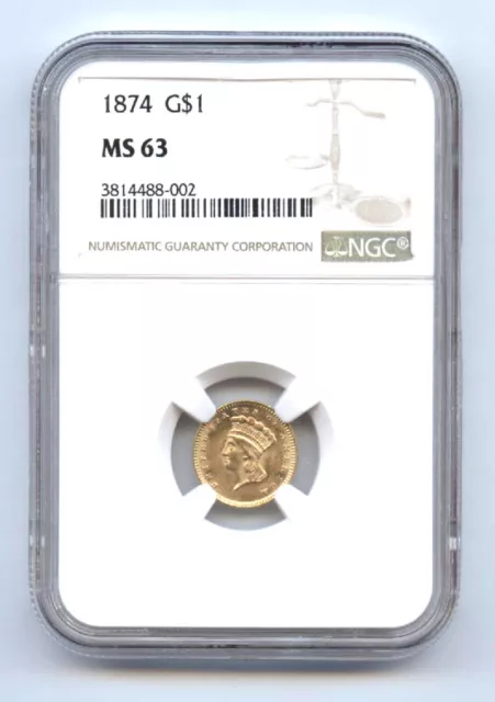 1874 G$1  -Ngc Ms 63  -Gold Dollar//