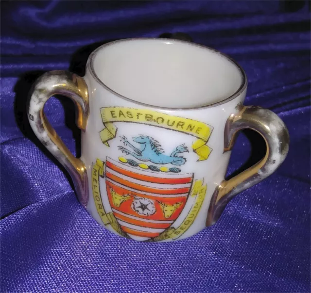 Vintage Crested China. Loving Cup with Three "Gilt" Handles. Eastbourne Crest.