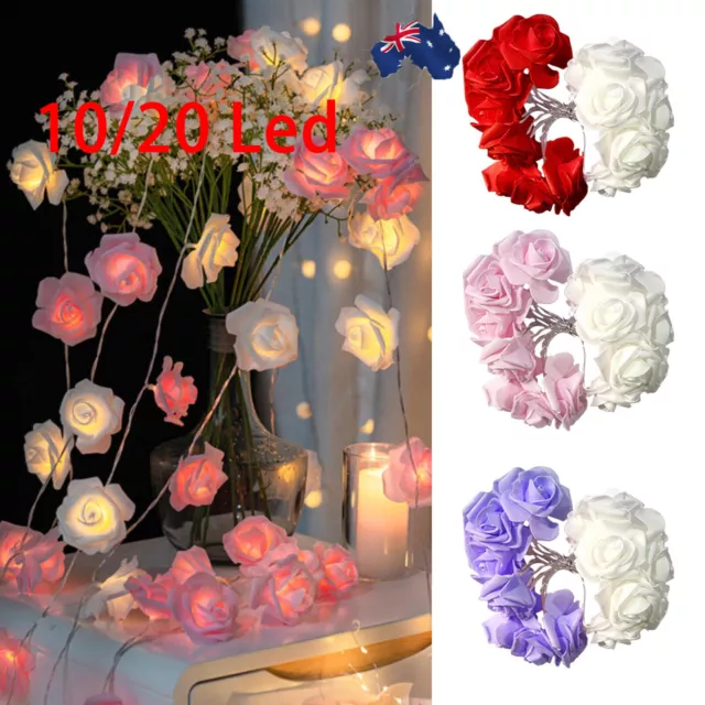 10/20 LEDs Rose Flower Garland String Light Fairy Wedding Party Bedroom Decor