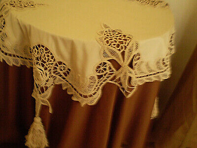 Antique Old 1930 s.  hand knitted Crochet Cotton Tablecloth