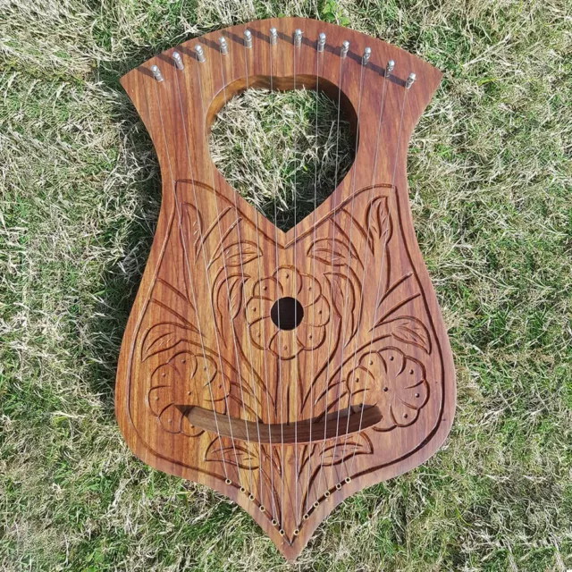 Heart Flower Lyre Harp Rosewood 12 Metal Strings Lyre Harp Handmade Engraved