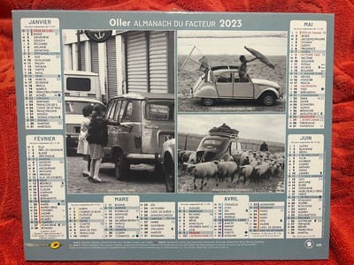 CALENDRIER LA POSTE 2023 Rétro Voitures Citroen 2CV 4CV DS Renault 4L