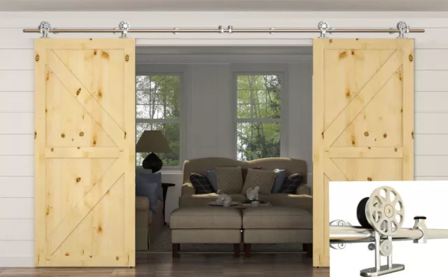 Double stainless steel sliding barn wood door hardware top mounted hanger track