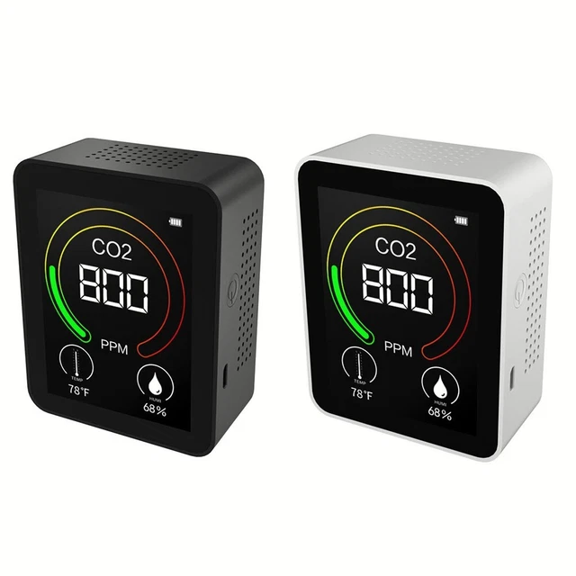 Détecteur De CO2 3 En 1 - Moniteur Qualité De L'air (CO2, Température, Humidité) - Plage 400-5000 Ppm, Batterie Rechargeable - Pour Maison, Bureau, école, Voiture