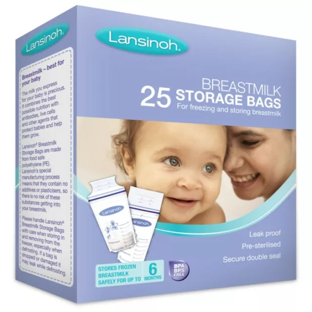 Lansinoh Breastmilk 25 Storage Bags Stores Frozen Breast Milk For 6 Months 180Ml