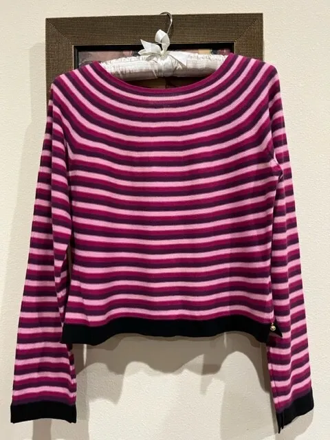 Sonia Rykiel Striped Cotton Sweater in Pink Fushcia Purple Black Size FR 38 US 6