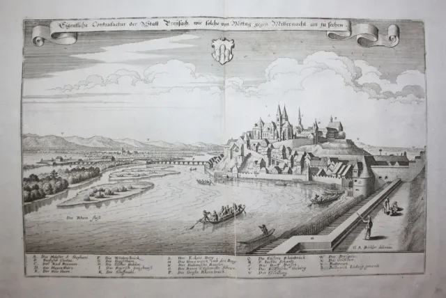 Breisach Am Reno Baden Württemberg Vista View Incisione Merian 1650