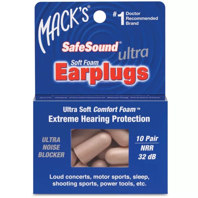 Macks Ultra SafeSound Foam Earplugs x 10 Pair (FREE UK P&P)