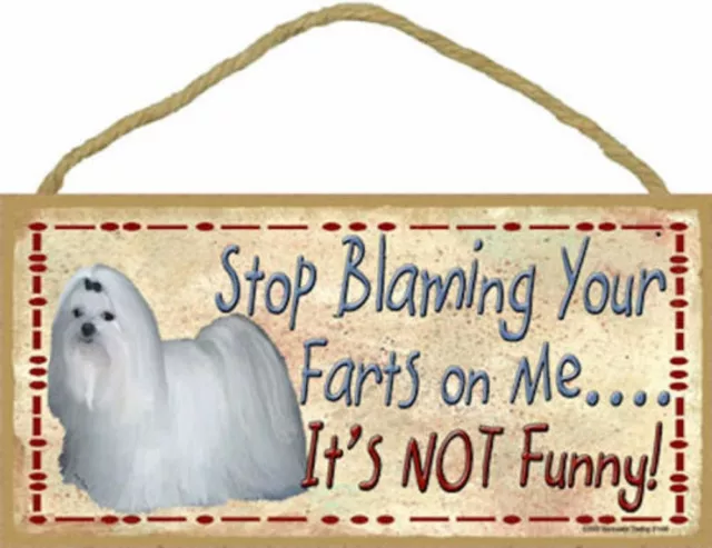 Maltese Stop Blaming Your Farts on Me It's Not Funny Wood Dog Sign Plaque USA