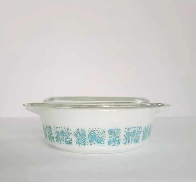 Vintage Pyrex Promotional Butterprint Turquoise On White #471  Casserole 1 pint