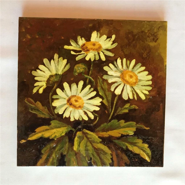Antique Craven Dunhill & Co 8" Glazed Ceramic Daisy Tile England